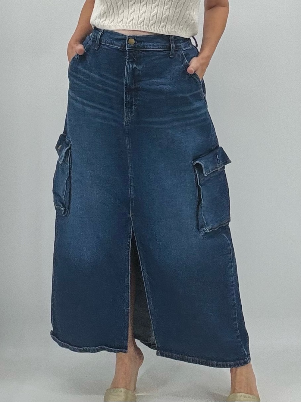 A.N.A. Streetwear Grunge Indie Sleaze Denim Cargo High Rise Maxi Skirt Size 18